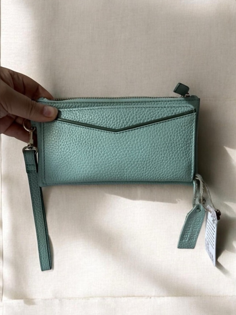 NEW Soft genuine Leather Wallet Wristlet Soft Light Green Made in India..